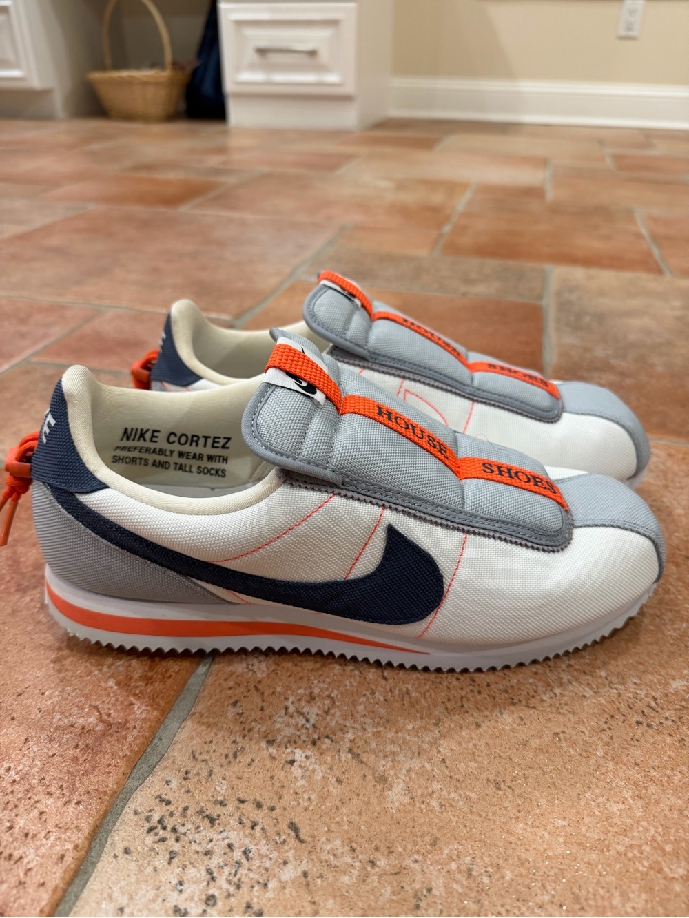 Nike Mens Cortez x KENDRICK LAMAR COLLAB “HOUSE SHOES”- White/Navy/Orange